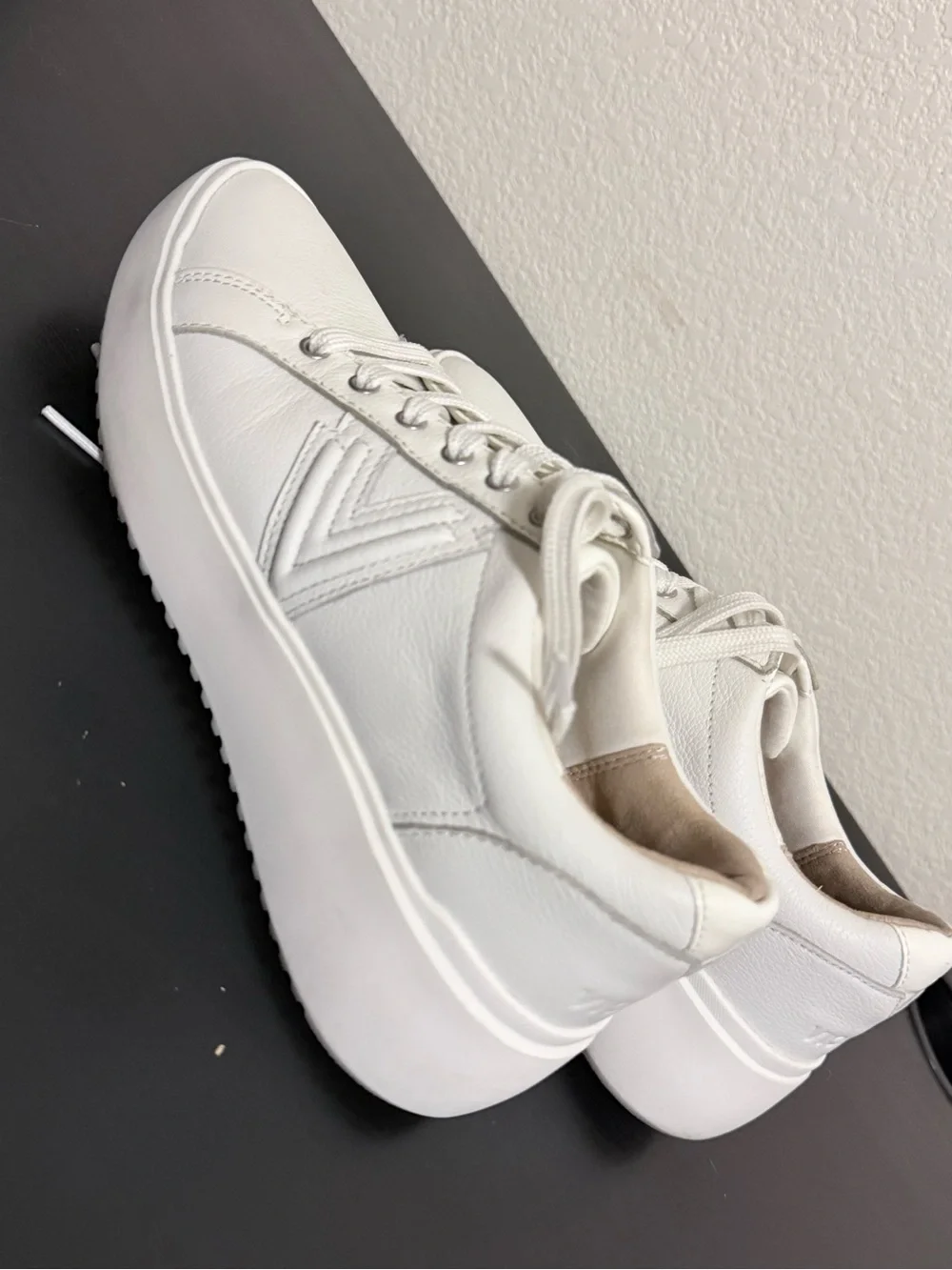 Vionic Kearny Platform Sneakers in smooth white leather.